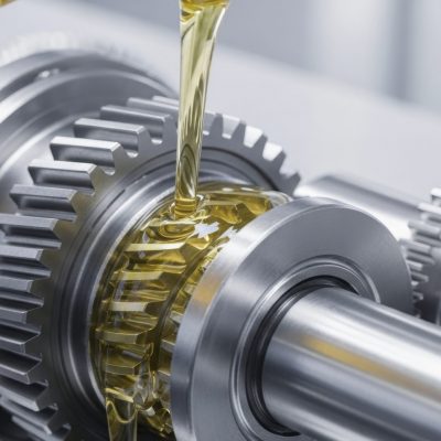 Lubricating oil pouring on metal gears and shafts for smooth mechanical operation